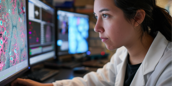 Reasearcher looking at computer